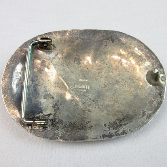 VTG  Signed Navajo Silver Turquoise Belt Buckle - Picture 9 of 10